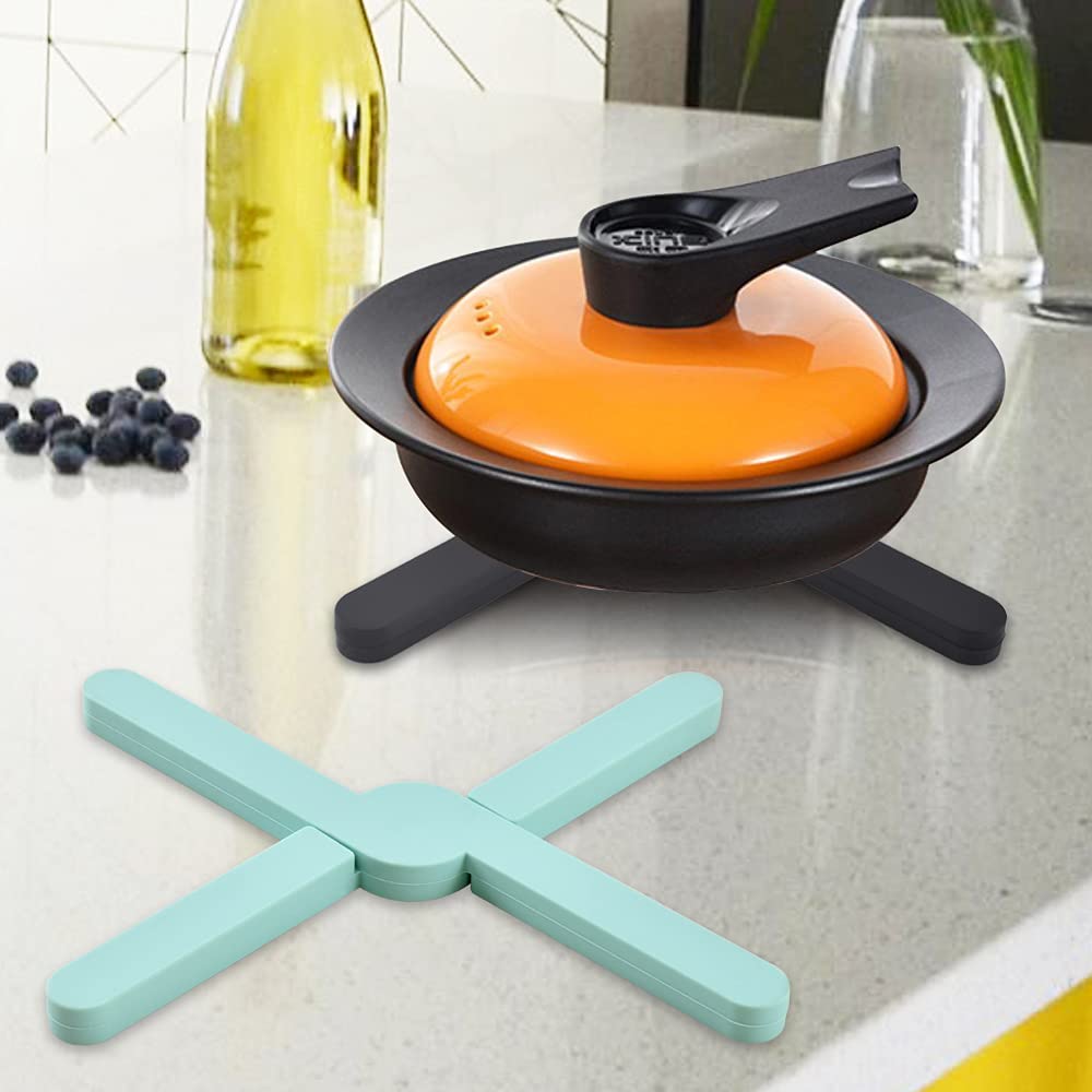 Newk Non-Slip Foldable Silicone Trivets For Hot Dishes, 4 Pack Eco Expanding Silicone Pot Holder, Hot Pad, Collapsible Cross Des